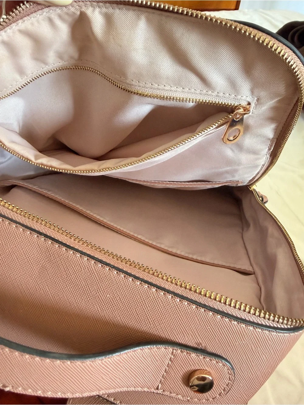 Calpak Dusty Rose Leather Backpack with Whipstitch Trim